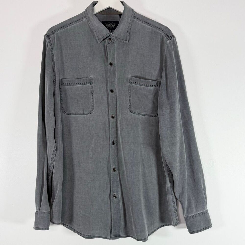 Nat Nast Gray Button Down Silk Blend Collared Dress Shirt Men's US size L